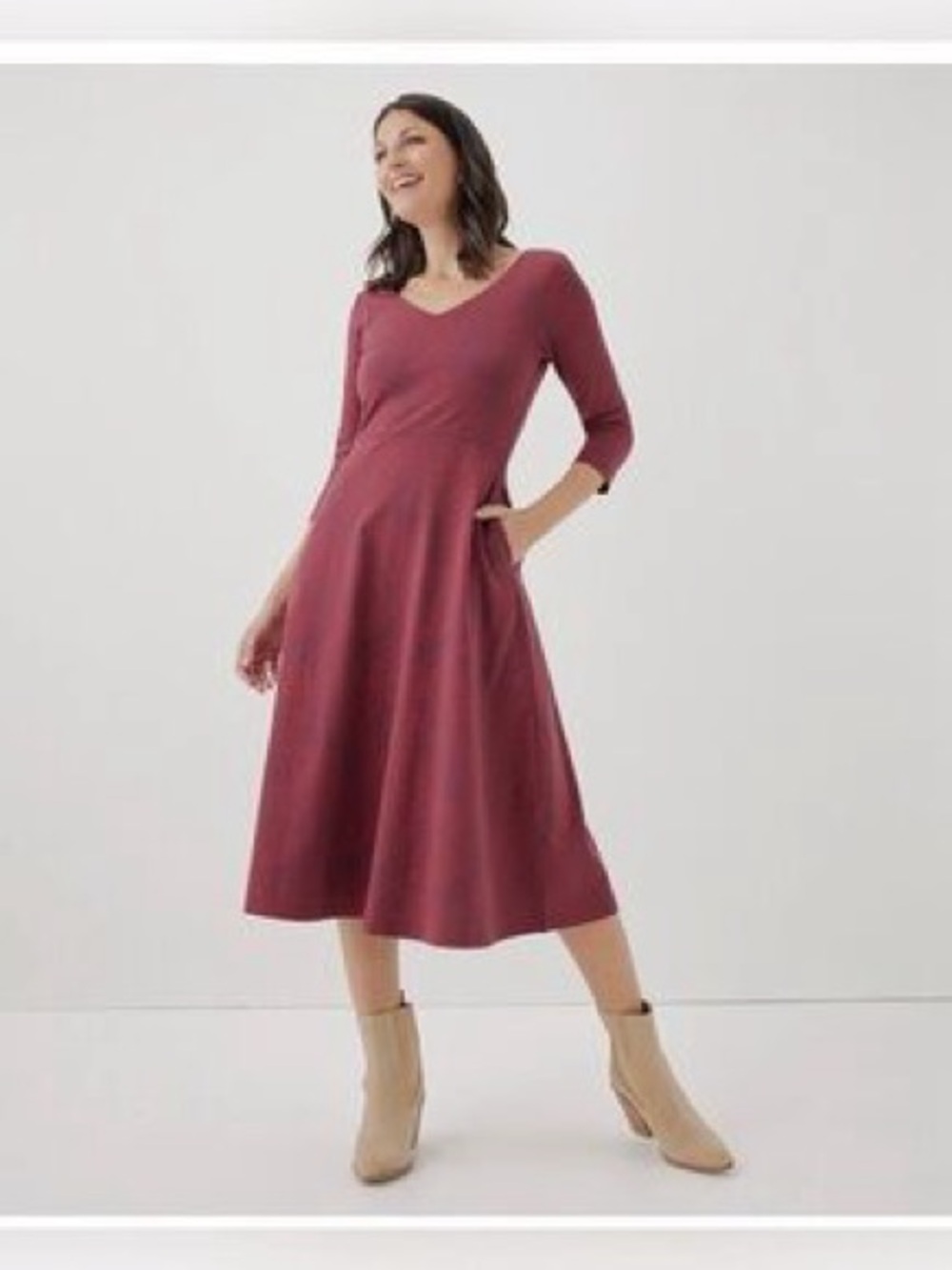 Pact Rose-Mauve V-Neck A-Line Midi Dress